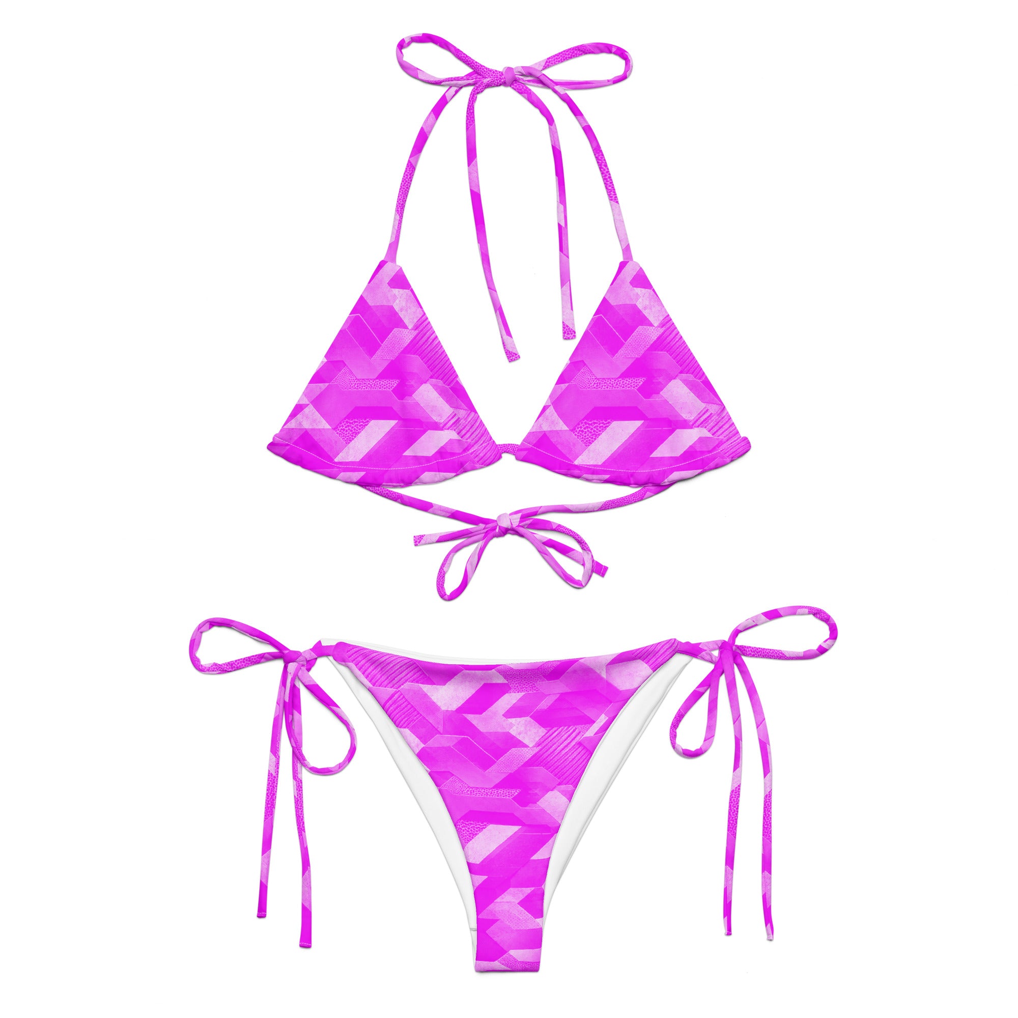 MVM Pink Sci Fi Camo recycled string bikini Product mockup front