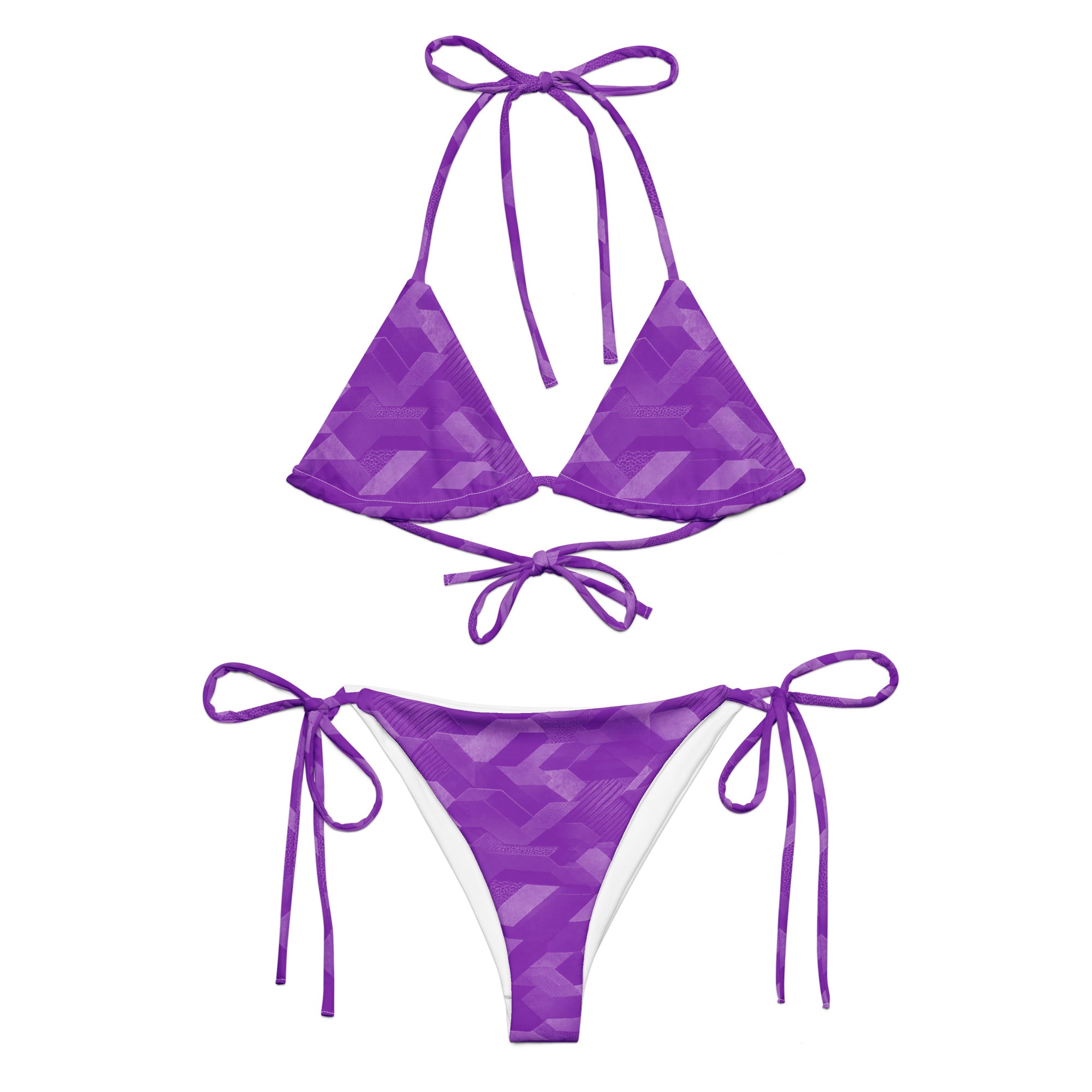 MVM Purple Sci Fi Camo recycled string bikini Product mockup front