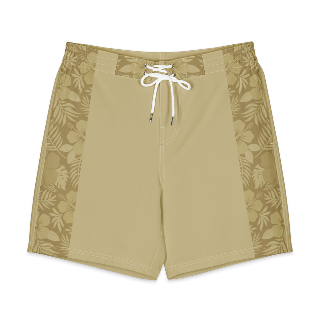 MVM Sand Hibiscus Men's Hybrid Board Shorts Product mockup front flat