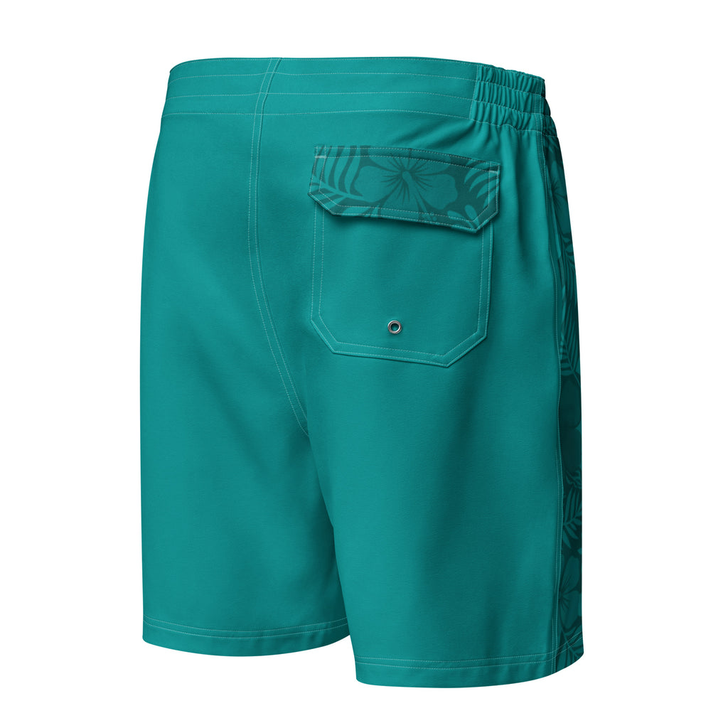 MVM Teal Hibiscus Men's Hybrid Board Shorts Product mockup back