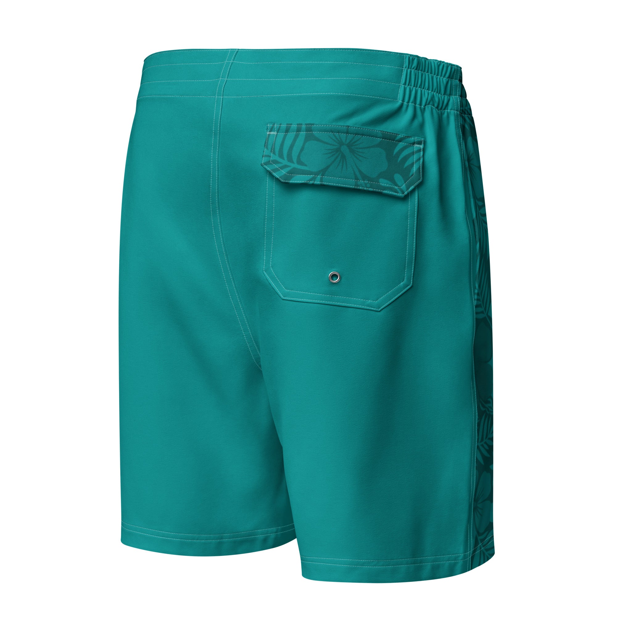 MVM Teal Hibiscus Men's Hybrid Board Shorts Product mockup back