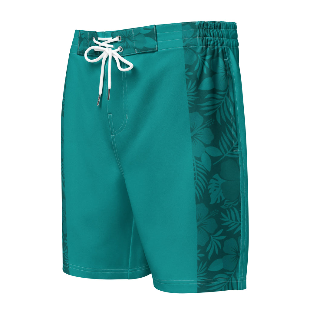 MVM Teal Hibiscus Men's Hybrid Board Shorts Product mockup front