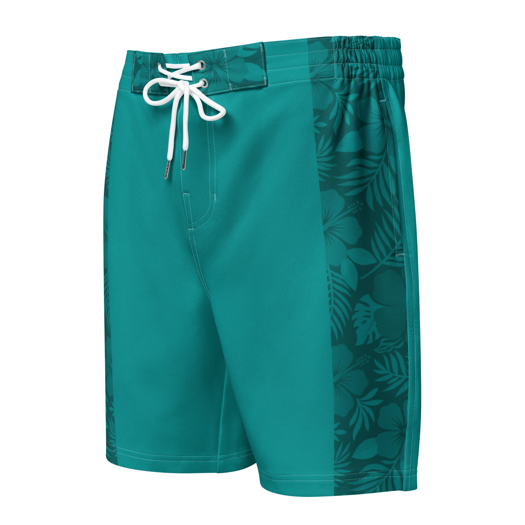 MVM Teal Hibiscus Men's Hybrid Board Shorts Product mockup front