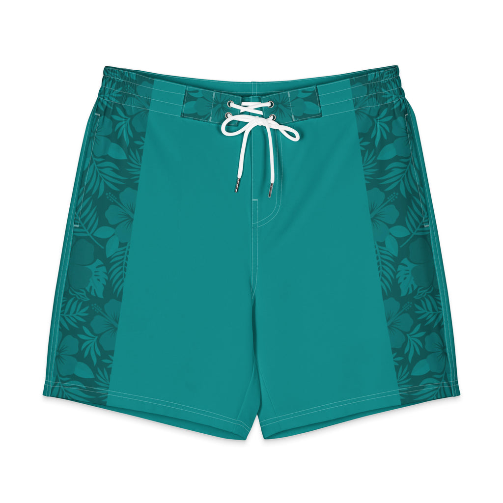 MVM Teal Hibiscus Men's Hybrid Board Shorts Product mockup front flat