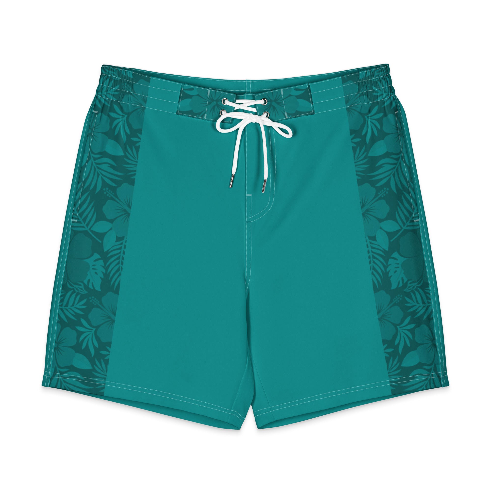 MVM Teal Hibiscus Men's Hybrid Board Shorts Product mockup front flat