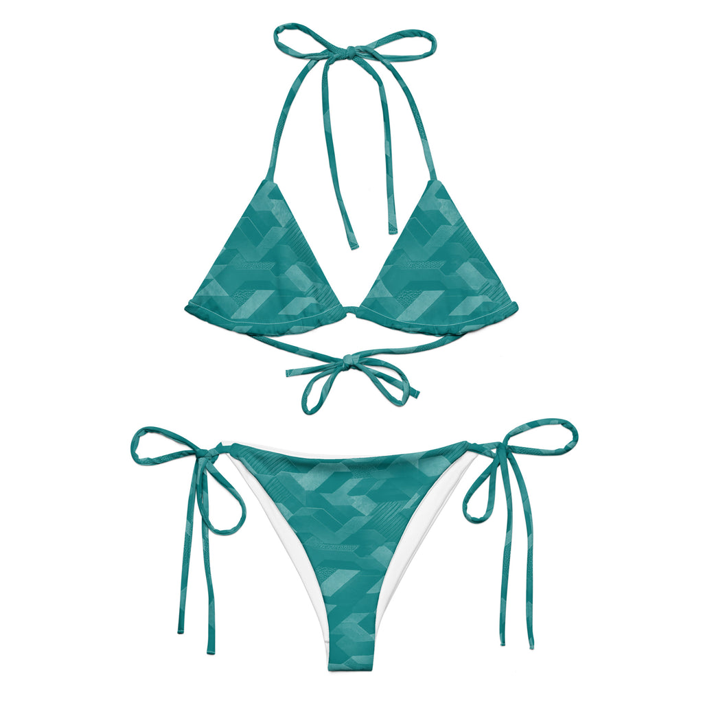 MVM Teal Sci Fi Camo recycled string bikini Product mockup front