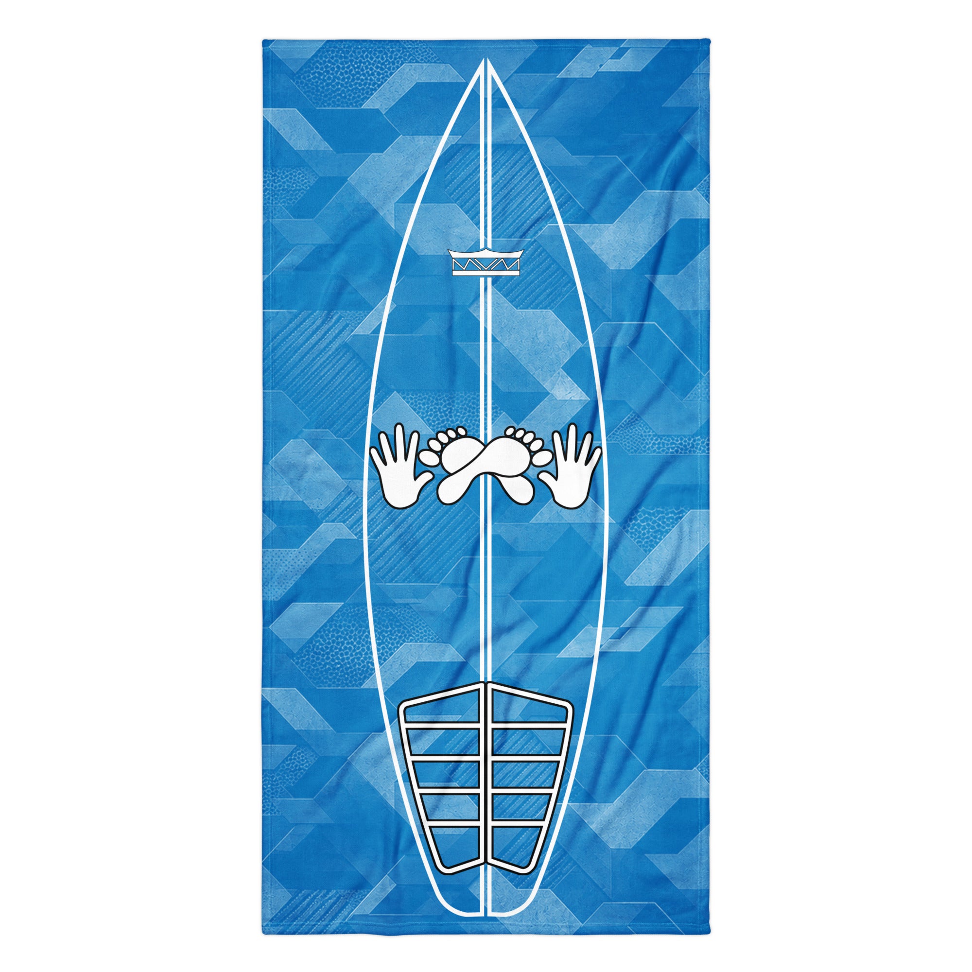 Ocean Blue Sci Fi Camo Surf Pop-Up Training Mat – Oversized Quick-Dry Beach Towel with Stance Placement Guide