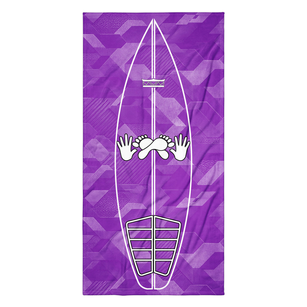 Purple Sci Fi Camo Surf Pop-Up Training Mat – Oversized Quick-Dry Beach Towel with Stance Placement Guide