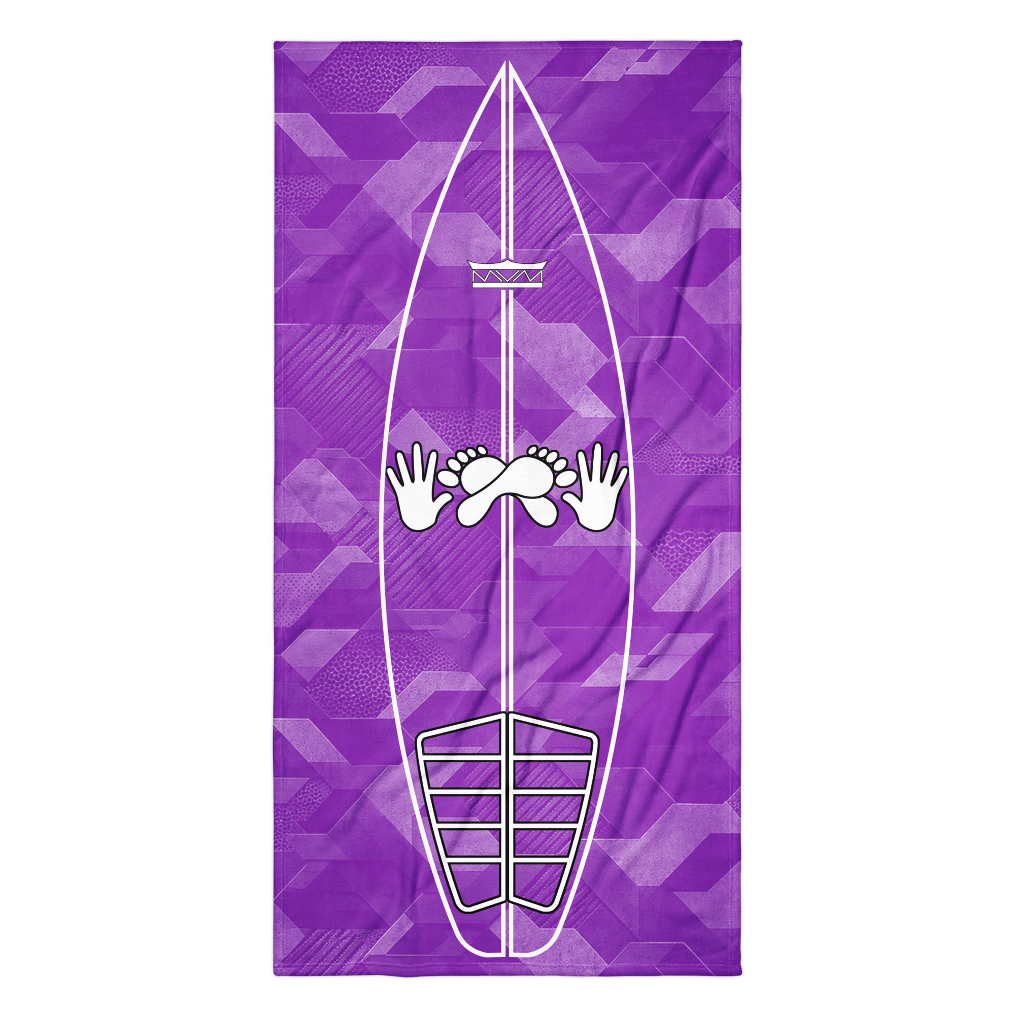 Purple Sci Fi Camo Surf Pop-Up Training Mat – Oversized Quick-Dry Beach Towel with Stance Placement Guide