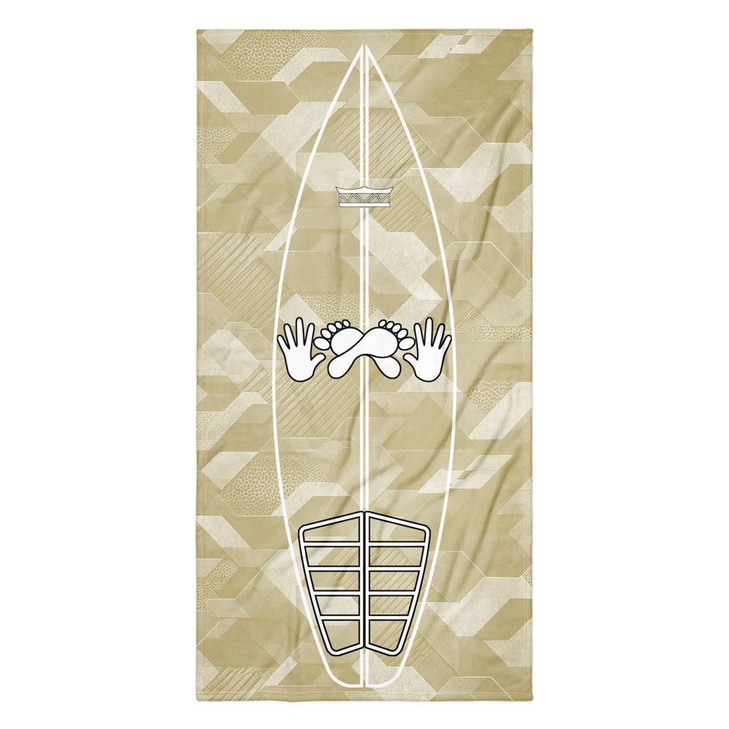 Sand Sci Fi Camo Surf Pop-Up Training Mat – Oversized Quick-Dry Beach Towel with Stance Placement Guide
