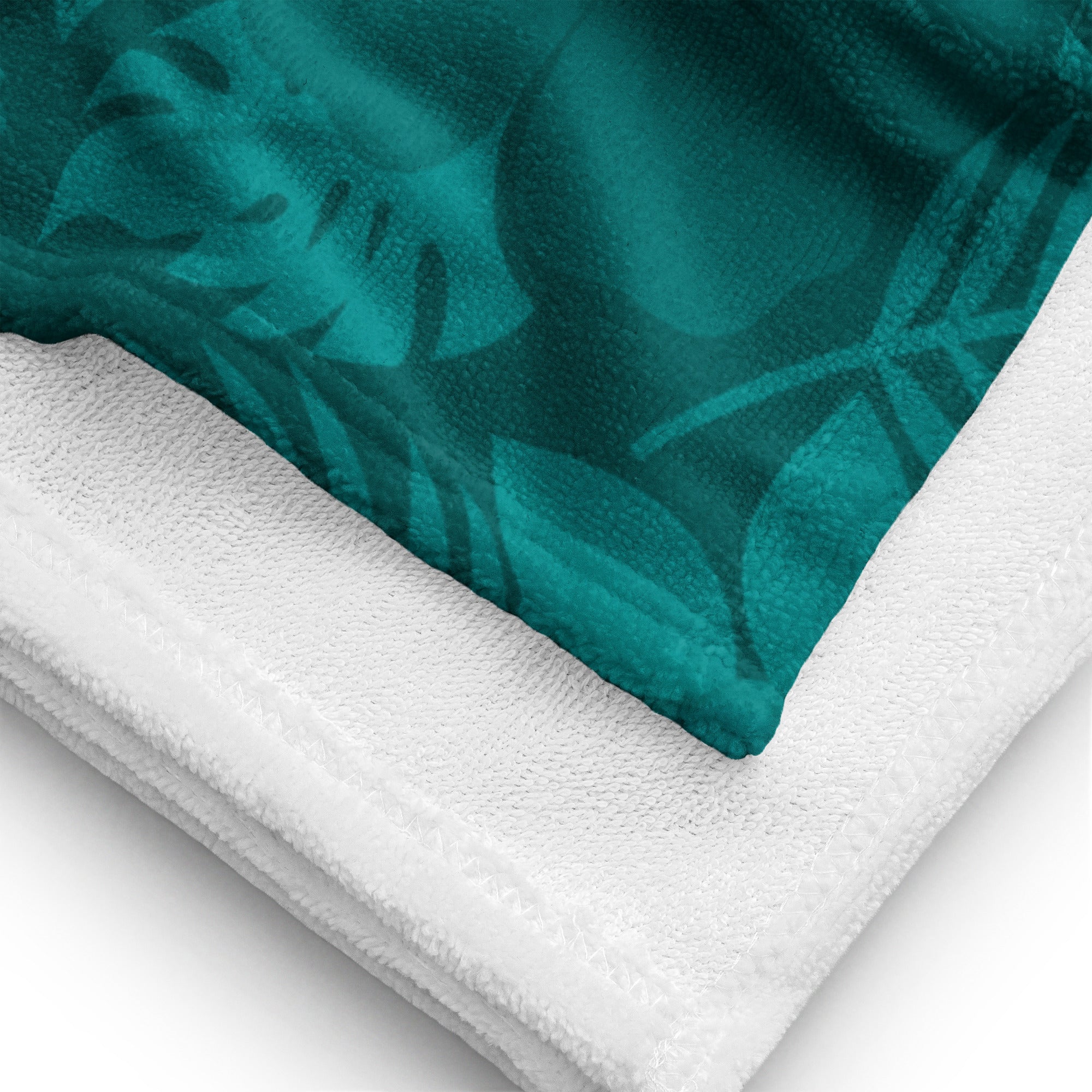 Teal Hibiscus Surf Pop-Up Training Mat – Oversized Quick-Dry Beach Towel with Stance Placement Guide close up